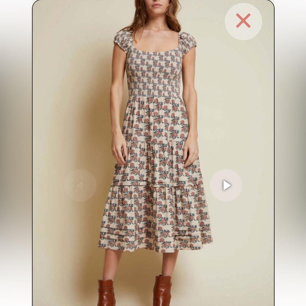 Faye Delicate Smocked Midi Dress in Heirloom